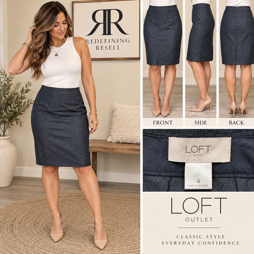 Loft Outlet Dark Indigo Denim Look Pencil Skirt Size 4 NWT Professional Office